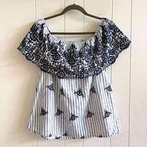 Entro Embroidered Bohemian Striped Floral Top